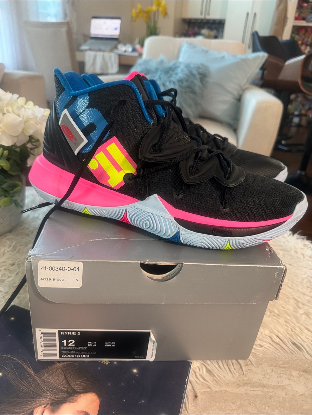 Nike Black Sneakers with Hot Pink, Blue and Neon Yellow Accents